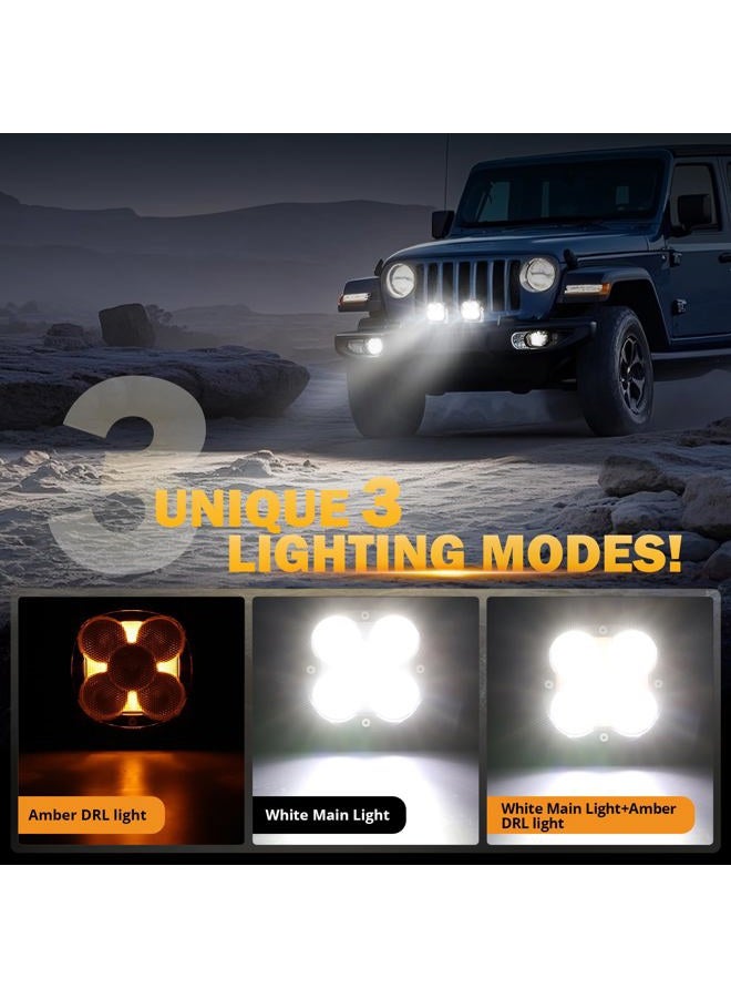 Auxbeam 4.5 inch 128W Led Pods, XP-Ultra Series 15200LM Flood Beam Offroad Pod Lights with DRL & Amber Covers, Cube LED Ditch Lights Amber Fog Light Bar for Jeep UTV ATV Off Road - Image 2