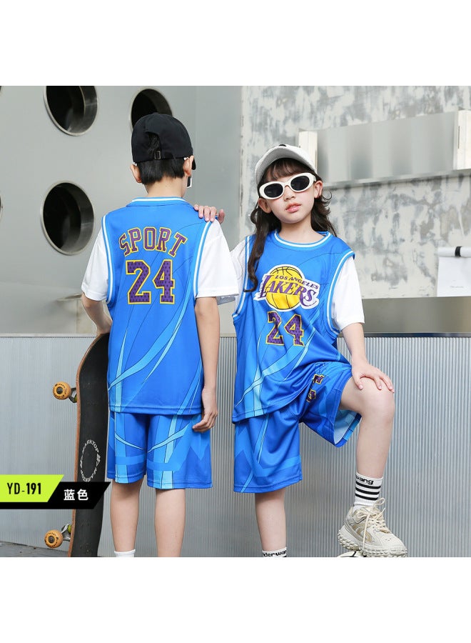 Children's Basketball Suit Boys And Girls Fake Two-piece Quick-drying Sports Training Suit Printed Short-sleeved Jersey Group Buying