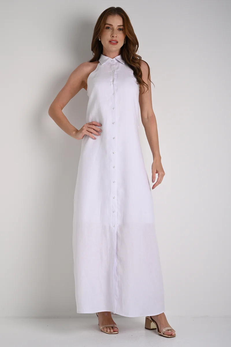 كارمن ستيفنز فستان قميص بياقة هالتر أبيض