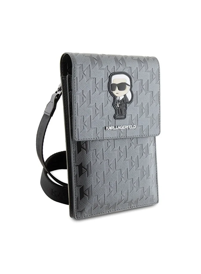Karl Lagerfeld Karl Lagerfeld Saffiano Mono Ikonik Wallet / Luxurious Design / Leather Material / Document / Money or Key - Silver