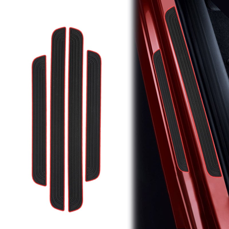 4 Pcs Car Door Sill Plate Protectors PVC Soft Rubber Car Front Rear Door Entry Guards Sill Scuff Cover Panel Step Protector Car Accessories for Most Vehicles Black RedNot Pattern