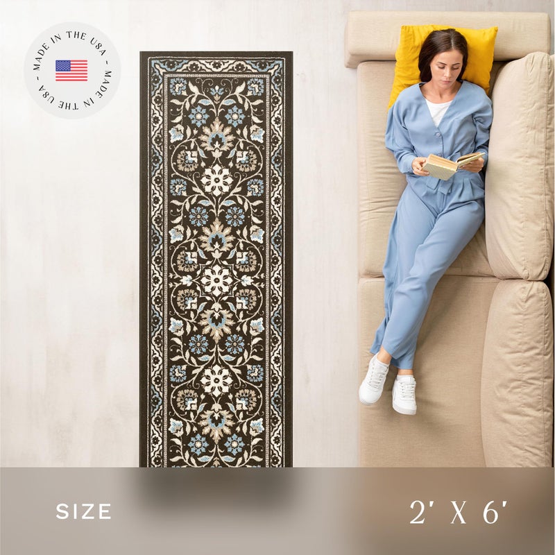 Maples Rugs Florence Runner Rug Non Slip Washable Hallway Entry Carpet [Made in USA], 2 x 6, Coffee Brown - Image 3