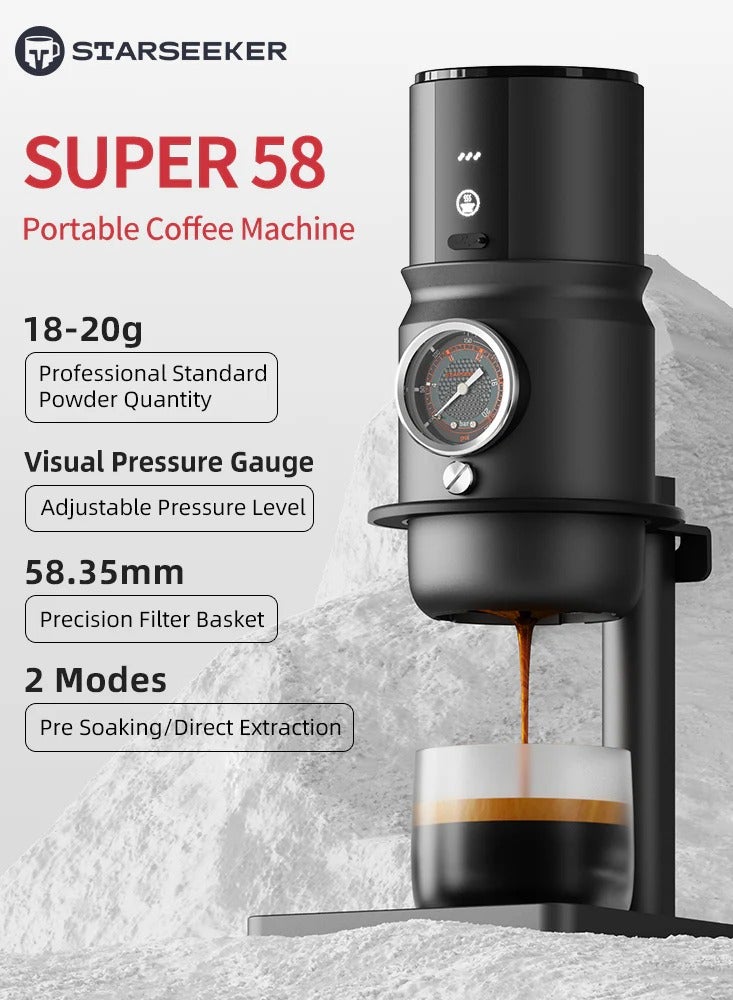 STARSEEKER Super58 Complete set Portable Espresso Machine with Bracket, Dosing Funnel,Coffee Tamper,Silicone insulation sleeve and Carry Bag