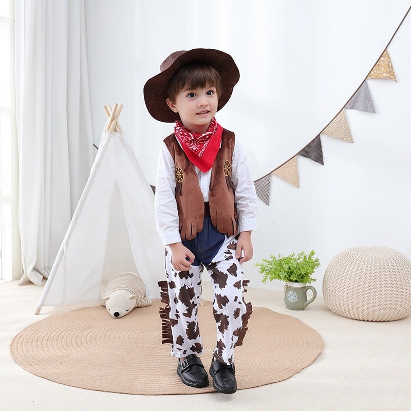 FENNA BABY طقم أزياء رعاة البقر للأطفال الأولاد، صدرية وبنطال غربي، ملابس تنكرية للحفلات والمسرحيات - Image 4