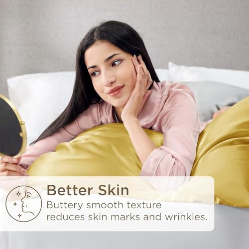 GO WELL Satin Silk Solid Pillow Covers Pack Of 2 For Hair & Skin-With Satin Scrunchies For Women Stylish|Satin Pillow Coer For Hair & Skin|Scrunchies For Women 3-Piece|Silk Pillow Case (Yellow) 600TC - Image 3