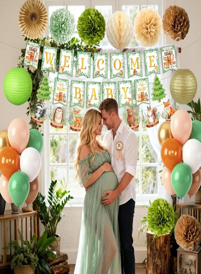 Bolake Woodland Baby Shower Decorations 36 Pcs Baby Shower Decorations with Welcome Baby Banners Mom to Be Sash Dad to Be Pin for Neutral Gender Reveal Party Decorations Supplies - Image 3