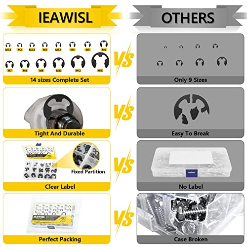 IEAWISL External Retaining Rings, 330PCS Alloy Steel Retaining Rings E-Clip Assortment Set-M1.5 M2 M2.5 M3 M3.5 M4 M5 M6 M7 M8 M9 M10 M12 M15 E-Clips for Bearings, Gears, Pulleys, Axles - Image 2