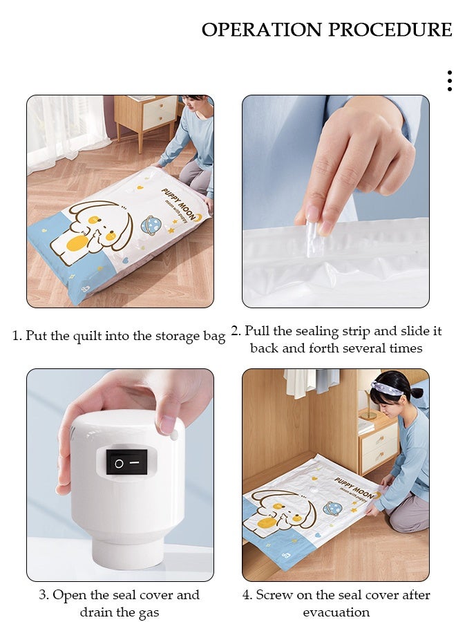DUNISO 4 PCS Home Vacuum Storage Bag with Electric Pump, Reusable Travel Vacuum Sealer Bags, Compression Airtight Sealer Bags with Seal Special-Grip Clip, Space Saver Compression Bags for Clothes, Mattress, Blanket, Duvets, Pillows, Comforters, Quilt - Image 4