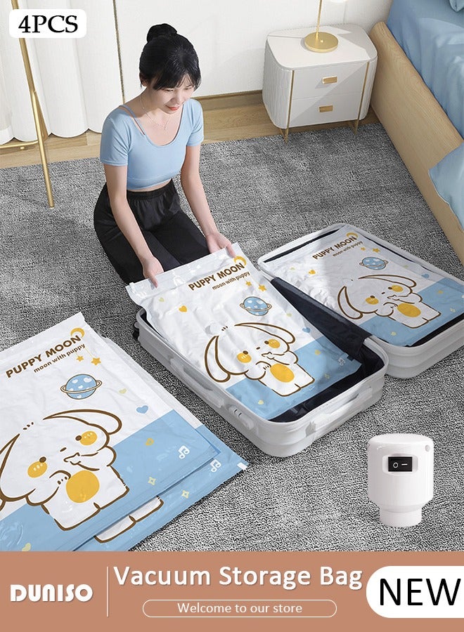 DUNISO 4 PCS Home Vacuum Storage Bag with Electric Pump, Reusable Travel Vacuum Sealer Bags, Compression Airtight Sealer Bags with Seal Special-Grip Clip, Space Saver Compression Bags for Clothes, Mattress, Blanket, Duvets, Pillows, Comforters, Quilt  - Image 1