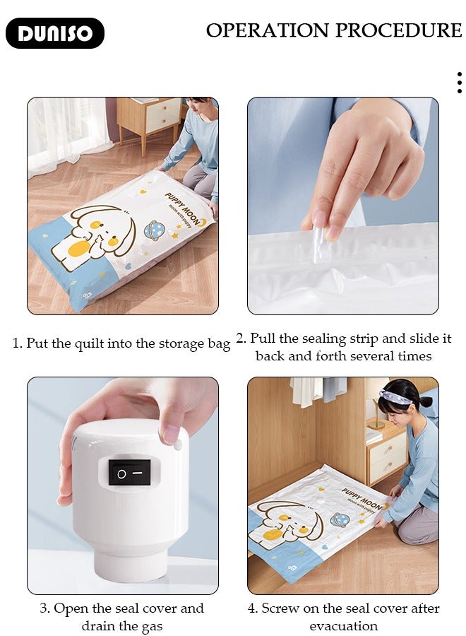 DUNISO 4 PCS Home Vacuum Storage Bag with Electric Pump, Reusable Travel Vacuum Sealer Bags, Compression Airtight Sealer Bags with Seal Special-Grip Clip, Space Saver Compression Bags for Clothes, Mattress, Blanket, Duvets, Pillows, Comforters, Quilt  - Image 4