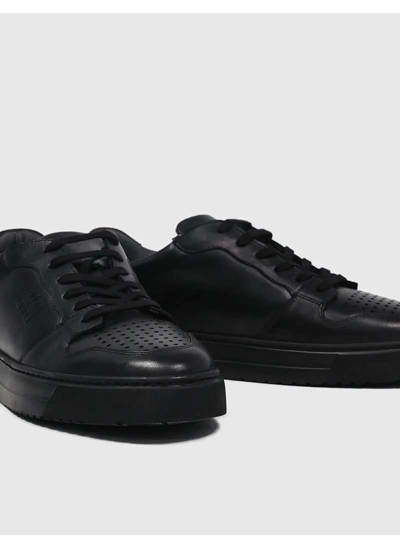 Cabani Leather Black Lace-Up Men's Sports Shoes