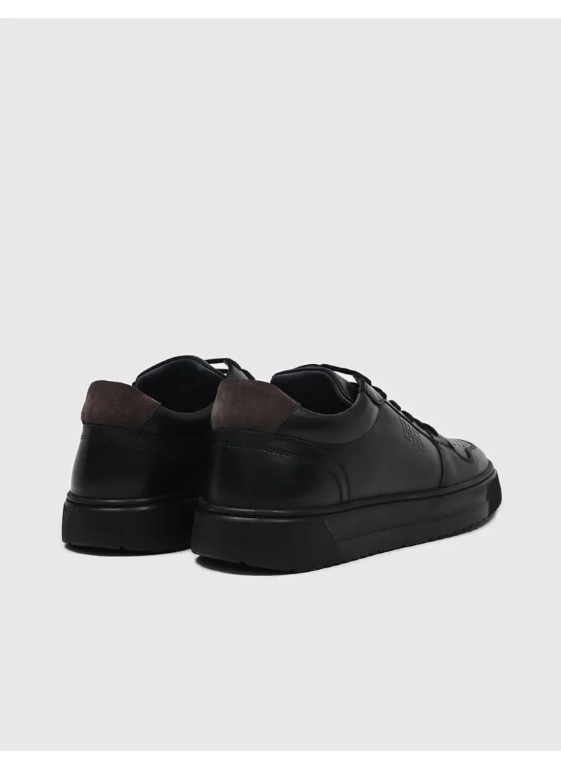 Cabani Leather Black Lace-Up Men's Sports Shoes