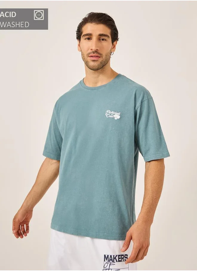 Styli Styli Acid Washed Oversized T-Shirt with Contrast Embroidery