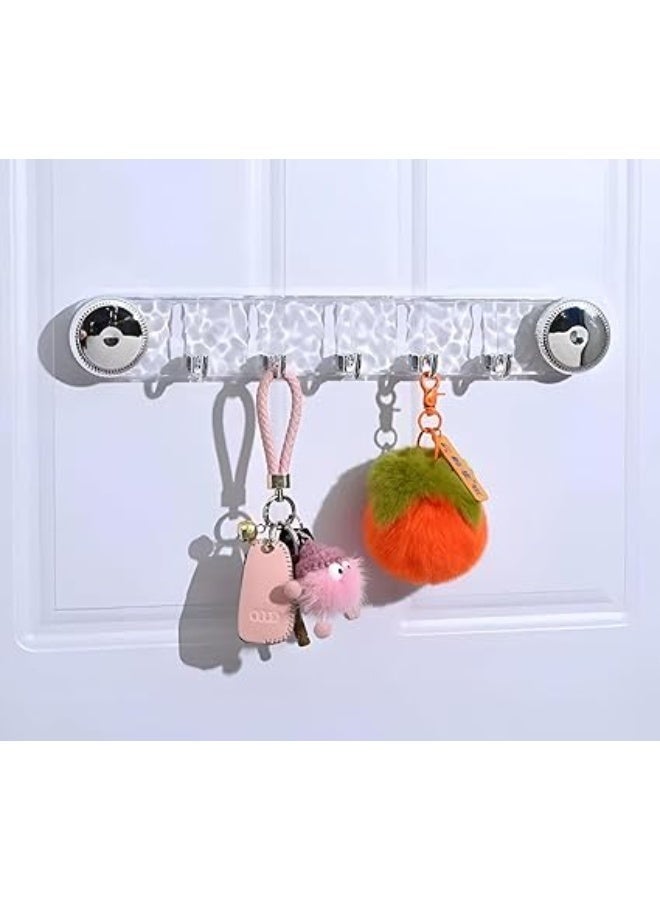 شماعة حائط و باب | شماعة متعددة الاستخدامات لتنظم أغراضك بسهولة بدون مسامير أو حفر أو لزق يتم لصقها عن طريق شفط الهواء | 5 خطافات متحركة بتصميم أنيق و زرار لشفط الهواء - لون شفاف - Image 1