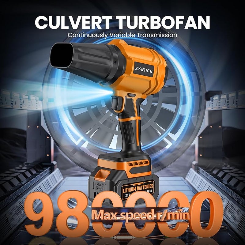 YUQUESEN Cordless Leaf Blower, 980,000 RPM Handheld Leaf Blower with 2 X 4.0Ah Batteries & Charger, Lightweight Leaf Blowers for Patio Cleaning, Lawn Care, Leaves, Dust - Orange - Image 2