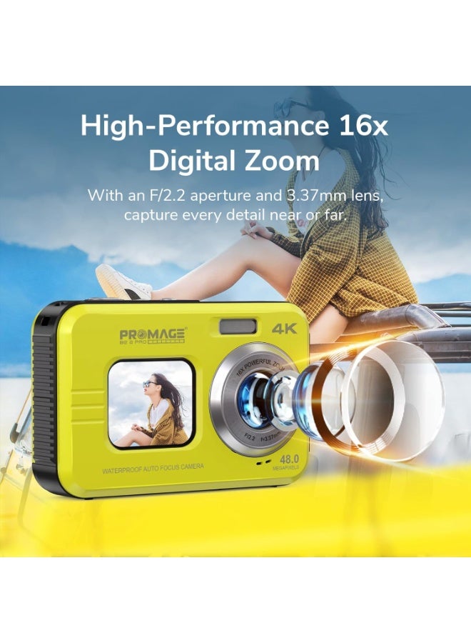 برو ميج كاميرا رقمية PROMAGE PC150 مقاومة للماء 4K أسود - كاميرا مدونات فيديو بدقة 48 ميجابكسل فائقة الوضوح بشاشتين مع شاشات IPS أمامية وخلفية، تقريب 16X، تركيز تلقائي وحقيبة حمل سوليباج - Image 5