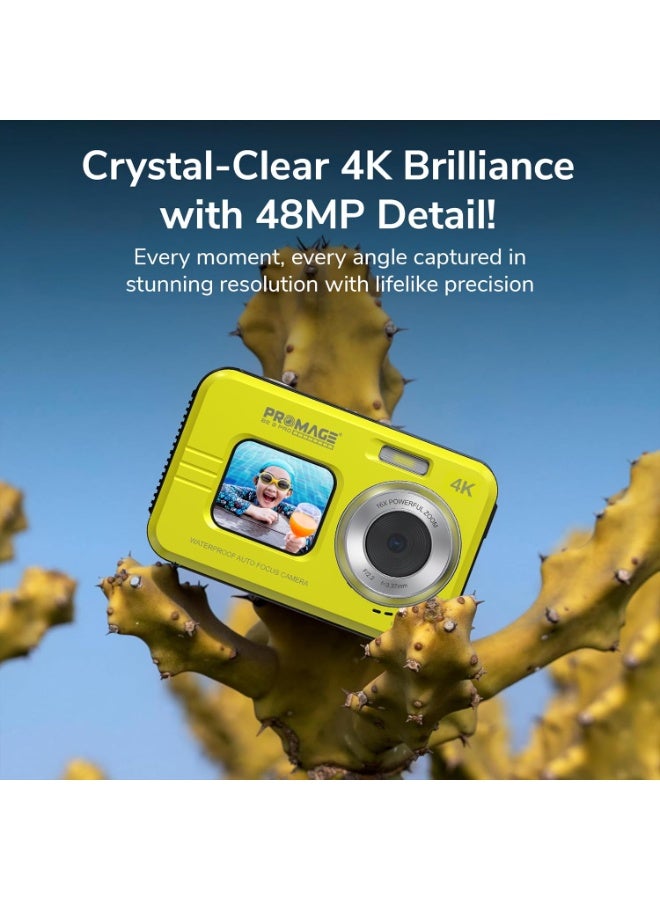 برو ميج كاميرا رقمية PROMAGE PC150 مقاومة للماء 4K أسود - كاميرا مدونات فيديو بدقة 48 ميجابكسل فائقة الوضوح بشاشتين مع شاشات IPS أمامية وخلفية، تقريب 16X، تركيز تلقائي وحقيبة حمل سوليباج - Image 2
