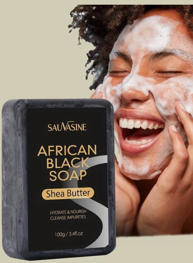 SAUVASINE 100g African Black Soap Hydrate Nourish and Clean Impurities with Coconut Olive Oil and Shea Butter Face and Body Wash Multi Use Soap Black Shampoo Bar for Dry Skin Pimples and Blackhead - Image 1