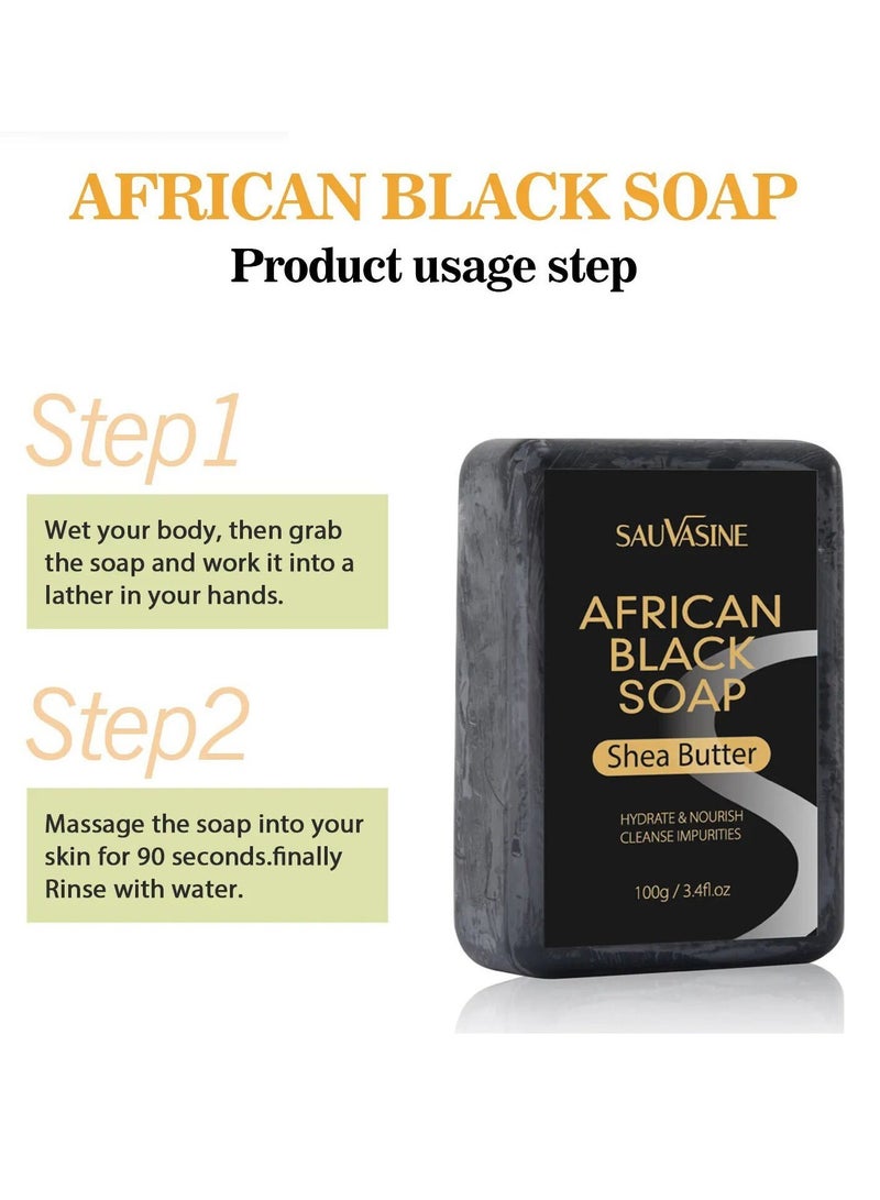 SAUVASINE 100g African Black Soap Hydrate Nourish and Clean Impurities with Coconut Olive Oil and Shea Butter Face and Body Wash Multi Use Soap Black Shampoo Bar for Dry Skin Pimples and Blackhead - Image 3