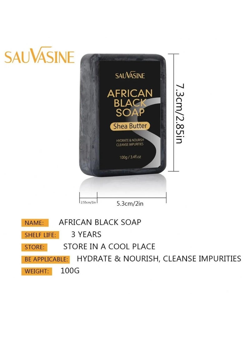 SAUVASINE 100g African Black Soap Hydrate Nourish and Clean Impurities with Coconut Olive Oil and Shea Butter Face and Body Wash Multi Use Soap Black Shampoo Bar for Dry Skin Pimples and Blackhead - Image 5