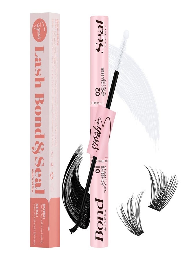 EYEVIS Lash Bond and Seal 10ML Waterproof Lash Cluster Glue Lash Seal 2-in-1 Lash Glue for Eyelash Clusters Long-Lasting for DIY Lash Extensions at Home(Black Bond and Clear Seal,10ML) - Image 1