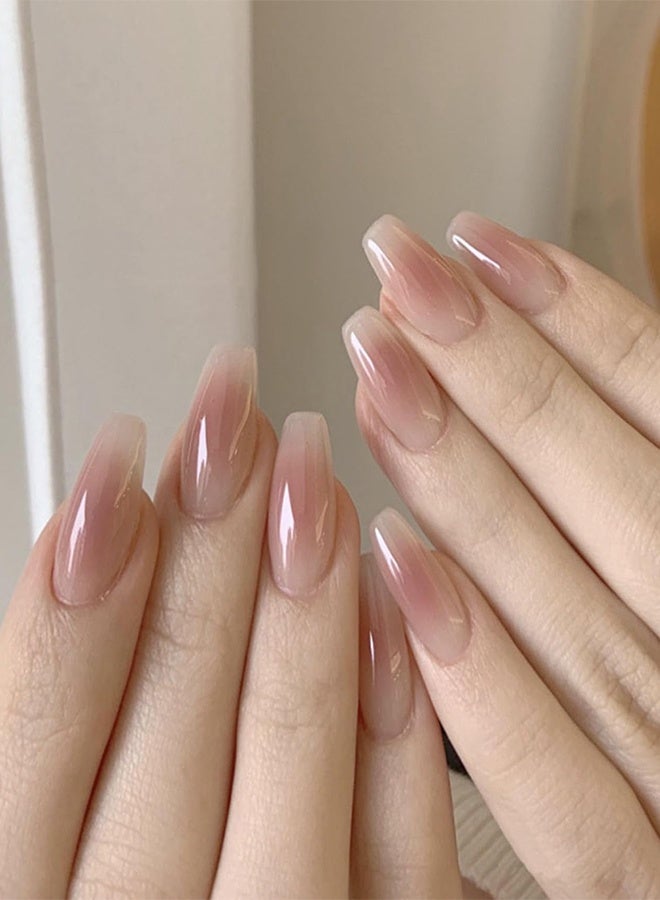 تصميم أظافر أكريليك مزيفة مزيفة، ملحق مع غراء الأظافر، أظافر مطبوعة طويلة فاخرة، مجموعات أظافر مزيفة أكريليك فرنسية قابلة لإعادة الاستخدام للنساء - Image 1