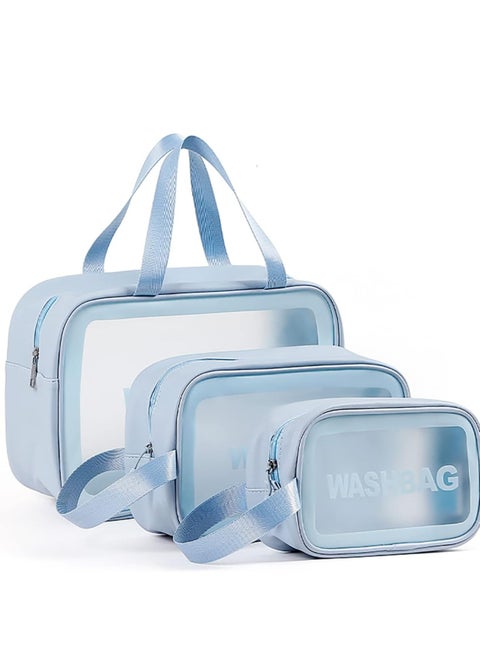 Travel Wash Bag for Women Men, Translucent Waterproof Makeup Cosmetic Bag Travel Organizer for Accessories, Travel Enssential Toiletries,Set of 3