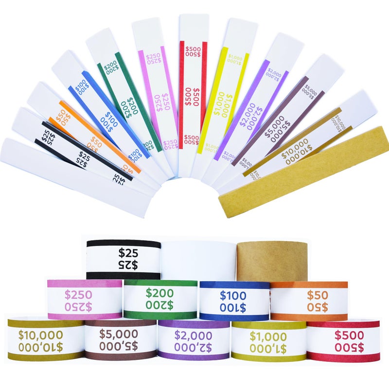 Homrelaxy 600pcs Money Bands for Cash - Self-Adhesive Money Wrappers for Bills, Currency Straps in 12 ABA Standard Colors, Ideal for Banks, Restaurants, and Businesses to Organize Cash - Image 1