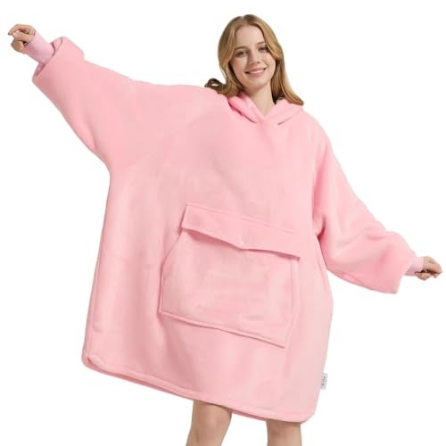 Krifey Wearable Blanket Hoodie, Oversized Sherpa Fleece Sweatshirt with Giant Pocket, Birthday Gifts for Women, Mom, Sister, Pink - Image 1