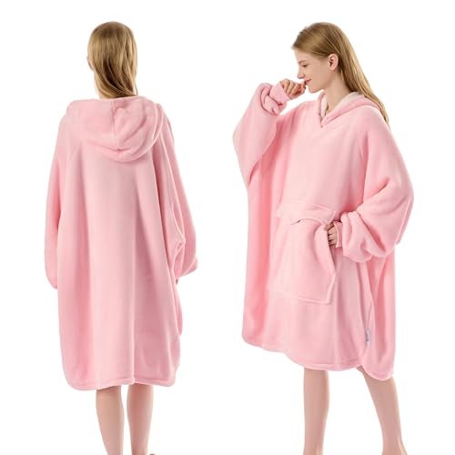 Krifey Wearable Blanket Hoodie, Oversized Sherpa Fleece Sweatshirt with Giant Pocket, Birthday Gifts for Women, Mom, Sister, Pink - Image 3