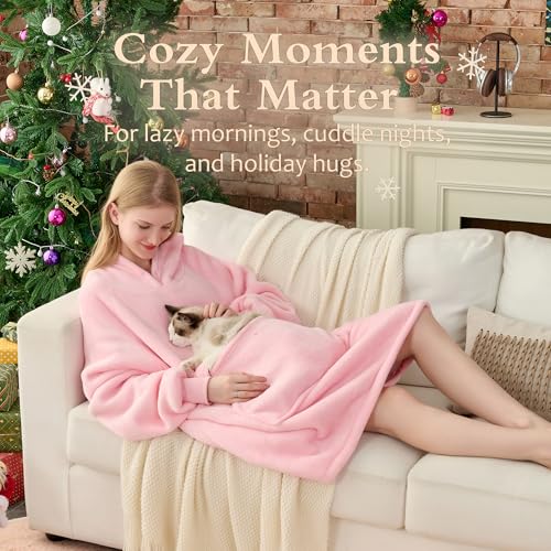 Krifey Wearable Blanket Hoodie, Oversized Sherpa Fleece Sweatshirt with Giant Pocket, Birthday Gifts for Women, Mom, Sister, Pink - Image 5