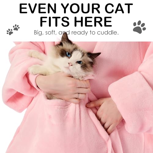 Krifey Wearable Blanket Hoodie, Oversized Sherpa Fleece Sweatshirt with Giant Pocket, Birthday Gifts for Women, Mom, Sister, Pink - Image 2
