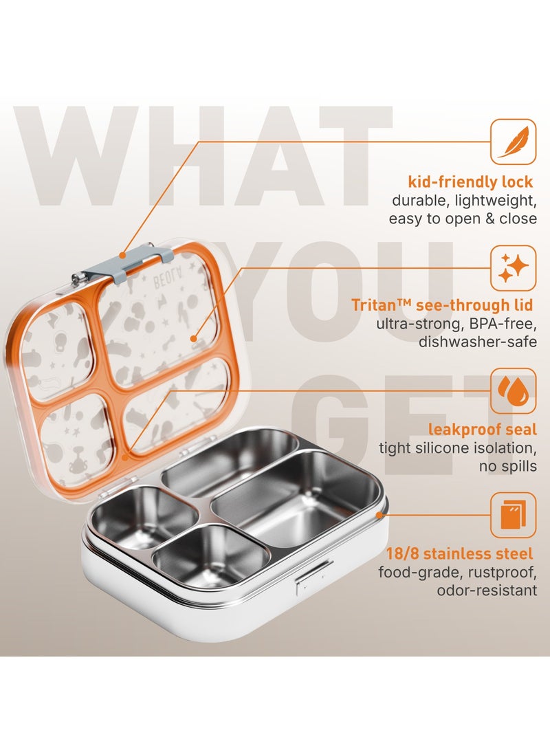 BEOLA BEOLA Stainless Steel Lunch Box for Kids School, 4 Compartment Bento Box for Kids, BPA Free Tiffin with Lid, Leakproof Meal Container, Perfect as Snack Box, Lunchbox for Boys (Sports Day) - Image 3