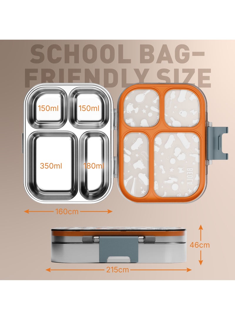 BEOLA BEOLA Stainless Steel Lunch Box for Kids School, 4 Compartment Bento Box for Kids, BPA Free Tiffin with Lid, Leakproof Meal Container, Perfect as Snack Box, Lunchbox for Boys (Sports Day) - Image 4