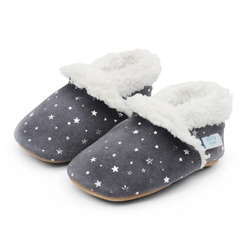 Dotty Fish Toddler Suede Slippers. Silver Stars. 18-24 Months - Image 1