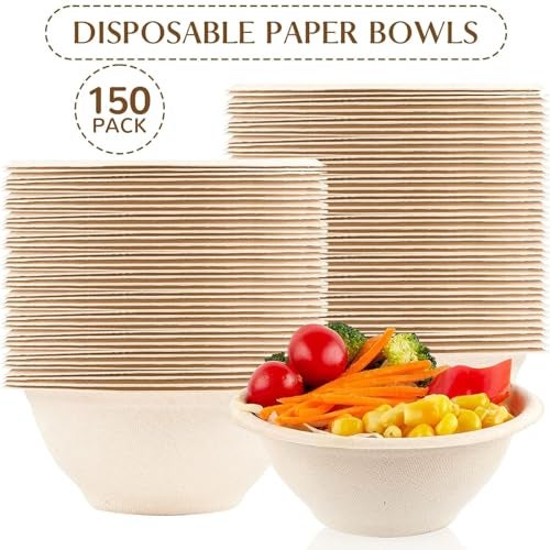 ZORRITA 150 Pack 8 oz Paper Bowls Disposable Compostable Soup Bowls Natural Sugarcane Biodegradable Bowls for Ice Cream, Desserts, Pet Food - Image 3