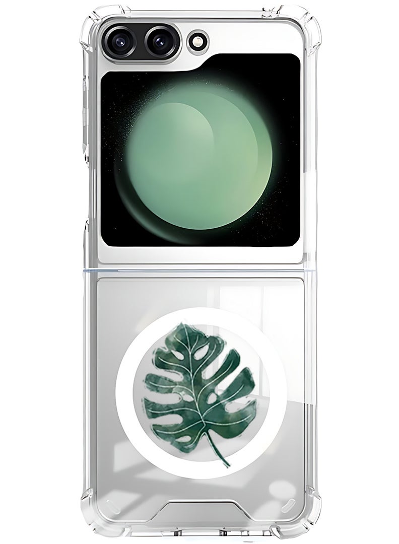 Theodor Magnetic Case for Samsung Galaxy Z Flip 6 Compatible with MagSafe Wireless Charging, Shockproof Phone Bumper Cover Monstera Leave  - Image 1