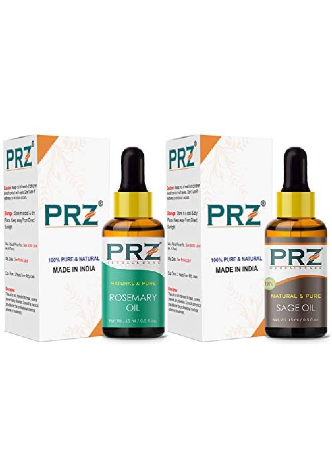 PRZ Combo of Rosemary & Sage Essential Oil 100% Pure l & Therapeutic Grade Oil for Aromatherapy Body Massage Skin Care & Hair Growth (15ML Each) - Image 3