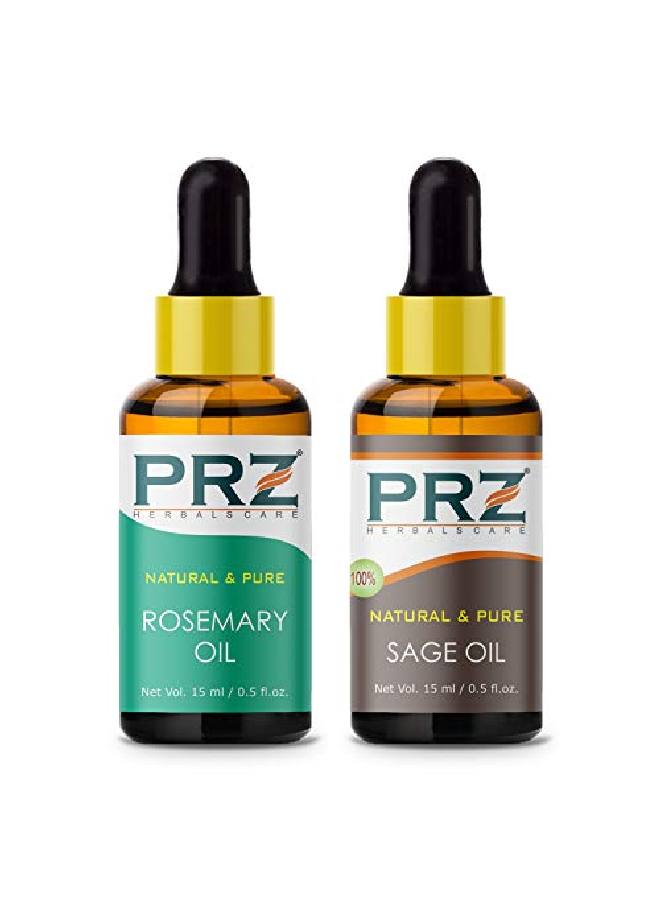 PRZ Combo of Rosemary & Sage Essential Oil 100% Pure l & Therapeutic Grade Oil for Aromatherapy Body Massage Skin Care & Hair Growth (15ML Each) - Image 2
