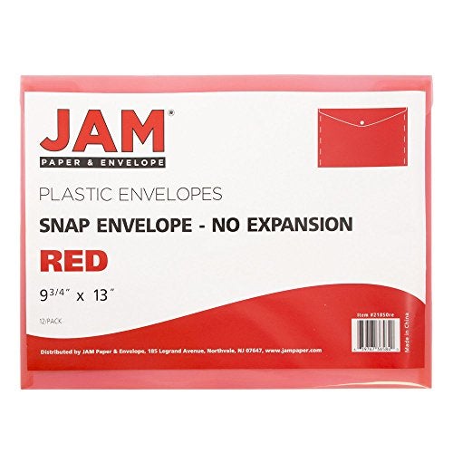 JAM PAPER Plastic Envelopes with Snap Closure - Letter Booklet - 9 3/4 x 13 - Red - 12/Pack - Image 3