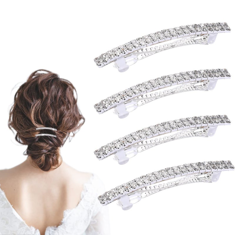 Sliverdew 4 Pcs Sparkly Rhinestone Hair Barrettes with Bling for Women  Silver Wedding Hair Jewelry for Girls