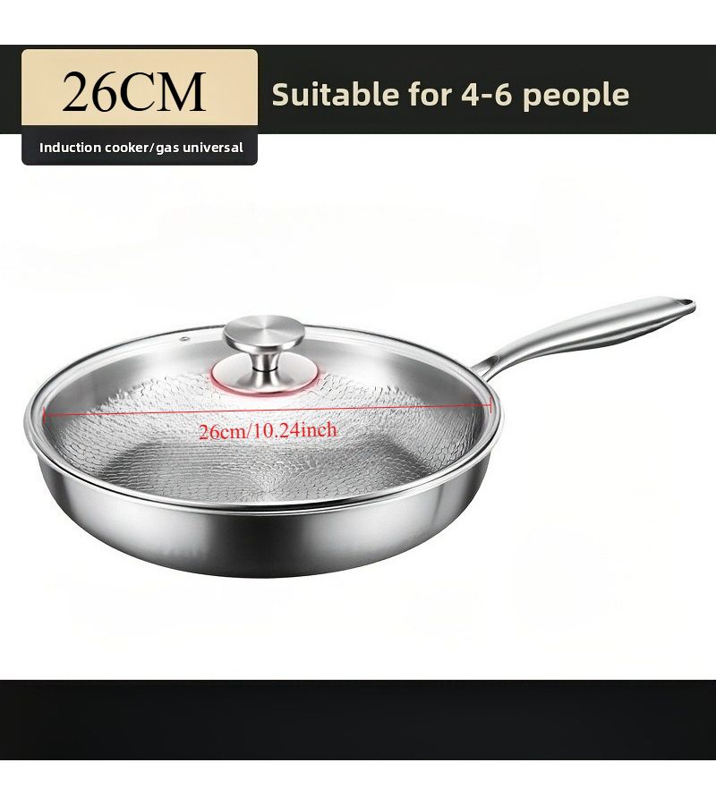 26 سم / 10.24 بوصة مقلاة ثلاثية الطبقات من الفولاذ غير اللاصق بغطاء، سطح من الفولاذ المقاوم للصدأ 316 بمطرقة مقلوبة على شكل حراشف سمكة، مقلاة صحية غير مطلية، غير لاصقة فيزيائياً، مناسبة للطباخ التعريفي/الحثي، حرارة متوسطة ومنخفضة. - Image 4