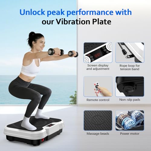 Trekora Vibration Plate Exercise Machine, Vibrating Fitness Platform for Lymphatic Drainage, Full Body Shaker Workout Equipment, Vibrate Fitness Platform for Home Women Men Exercise Gym (White) - Image 4