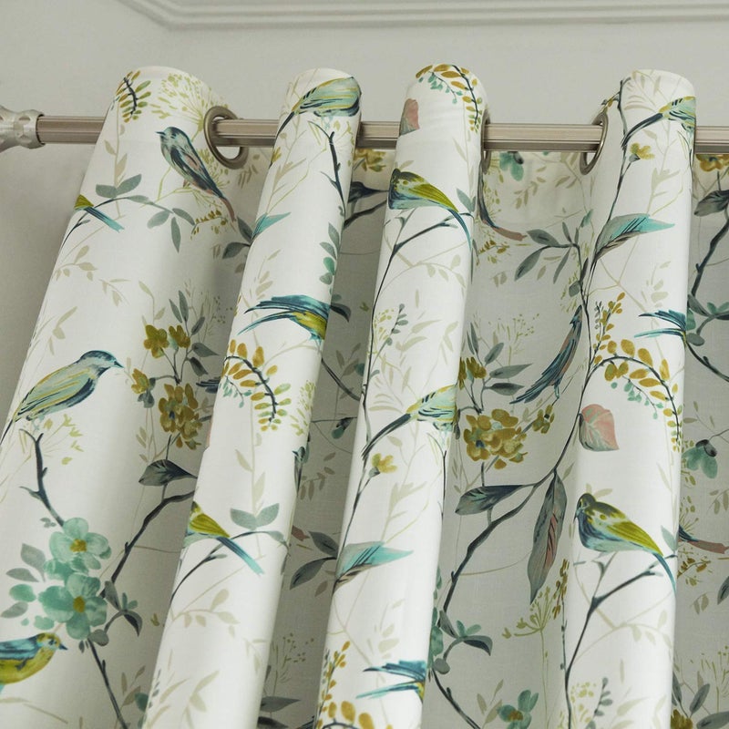 VOGOL Linen Grommet Curtains Birds and Flower Print Window Panels for Bedroom Living Room, One Panel, 52x63, Green - Image 4