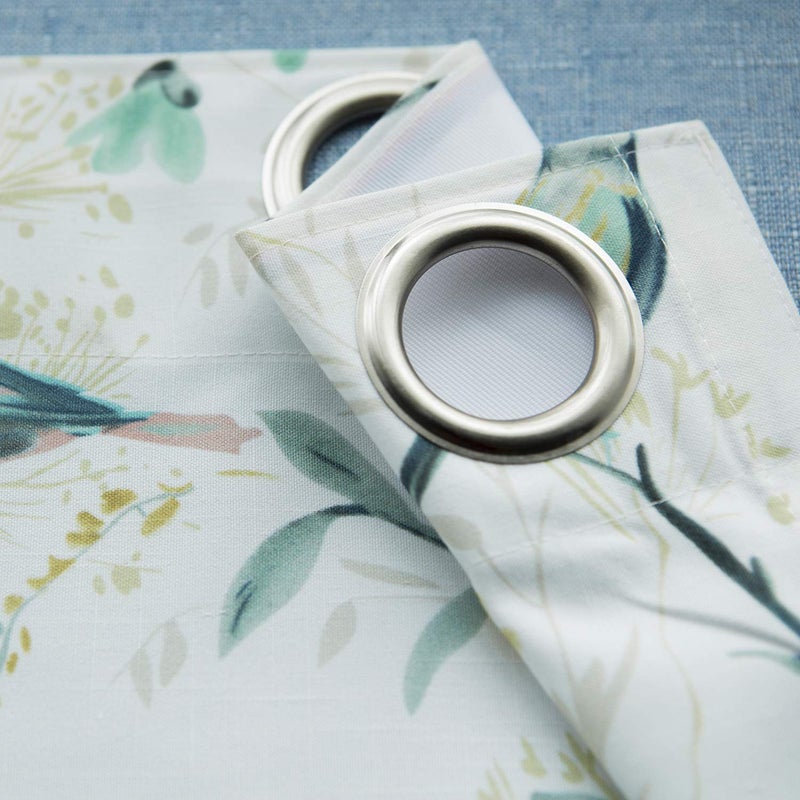 VOGOL Linen Grommet Curtains Birds and Flower Print Window Panels for Bedroom Living Room, One Panel, 52x63, Green - Image 5