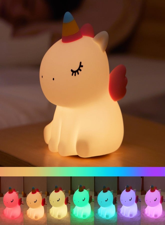 AGEK Unicorn Night Light for Kids, Cute Silicone Baby Nursery Night Light Dimmable LED Unicorns Lamp Rechargeable Bedside Lamp Nightlight Unicorn Toys for Girls Toddler Women Gifts Bedroom Kids Room Decor - Image 1