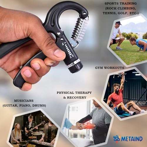 Metaind Adjustable Hand Gripper (5–60kg) | Grip Strength Trainer for Forearm, Wrist & Hand Exercise | Ideal for Gym, Home Workout, Fitness & Rehabilitation | Model META_HG60_Black - Image 4