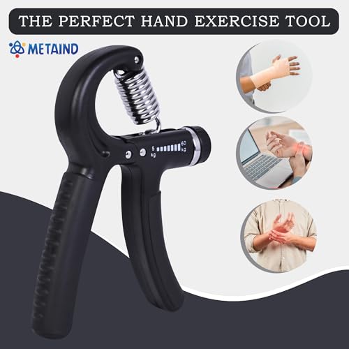 Metaind Adjustable Hand Gripper (5–60kg) | Grip Strength Trainer for Forearm, Wrist & Hand Exercise | Ideal for Gym, Home Workout, Fitness & Rehabilitation | Model META_HG60_Black - Image 5