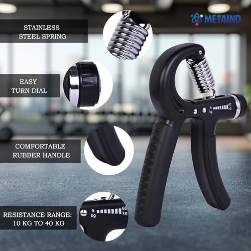 Metaind Adjustable Hand Gripper (5–60kg) | Grip Strength Trainer for Forearm, Wrist & Hand Exercise | Ideal for Gym, Home Workout, Fitness & Rehabilitation | Model META_HG60_Black - Image 2
