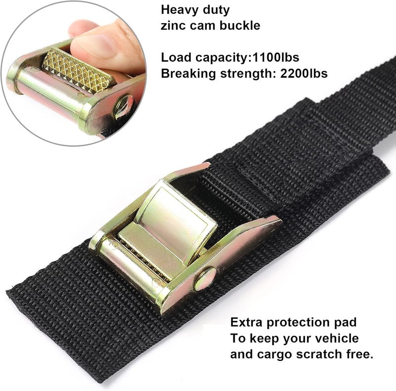 Ayaport Cam Buckle Tie Down Straps Lashing Straps 2200lbs Break Strength Heavy Duty Car Roof Rack Strap for Kayak, SUP, Surfboard, Cargo, Motorcycle, Truck, Boat, Dirt Bike (1" x 8') - Image 3